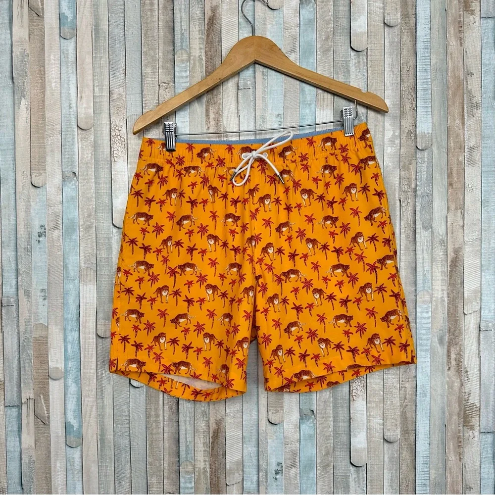 Bonobos M Riviera Tropical Tiger Print Swim Trunk Shorts Palm Tree Recycled - Picture 2 of 9